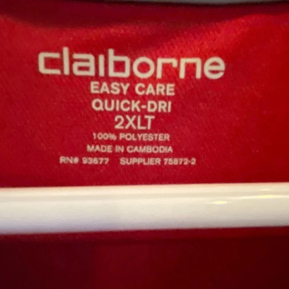 CLAIBORNE MENS RED POLO SHIRT TOP QUICK DRY GOLF SUMMER CASUAL TOPS SIZE 2XLT - Picture 5 of 5